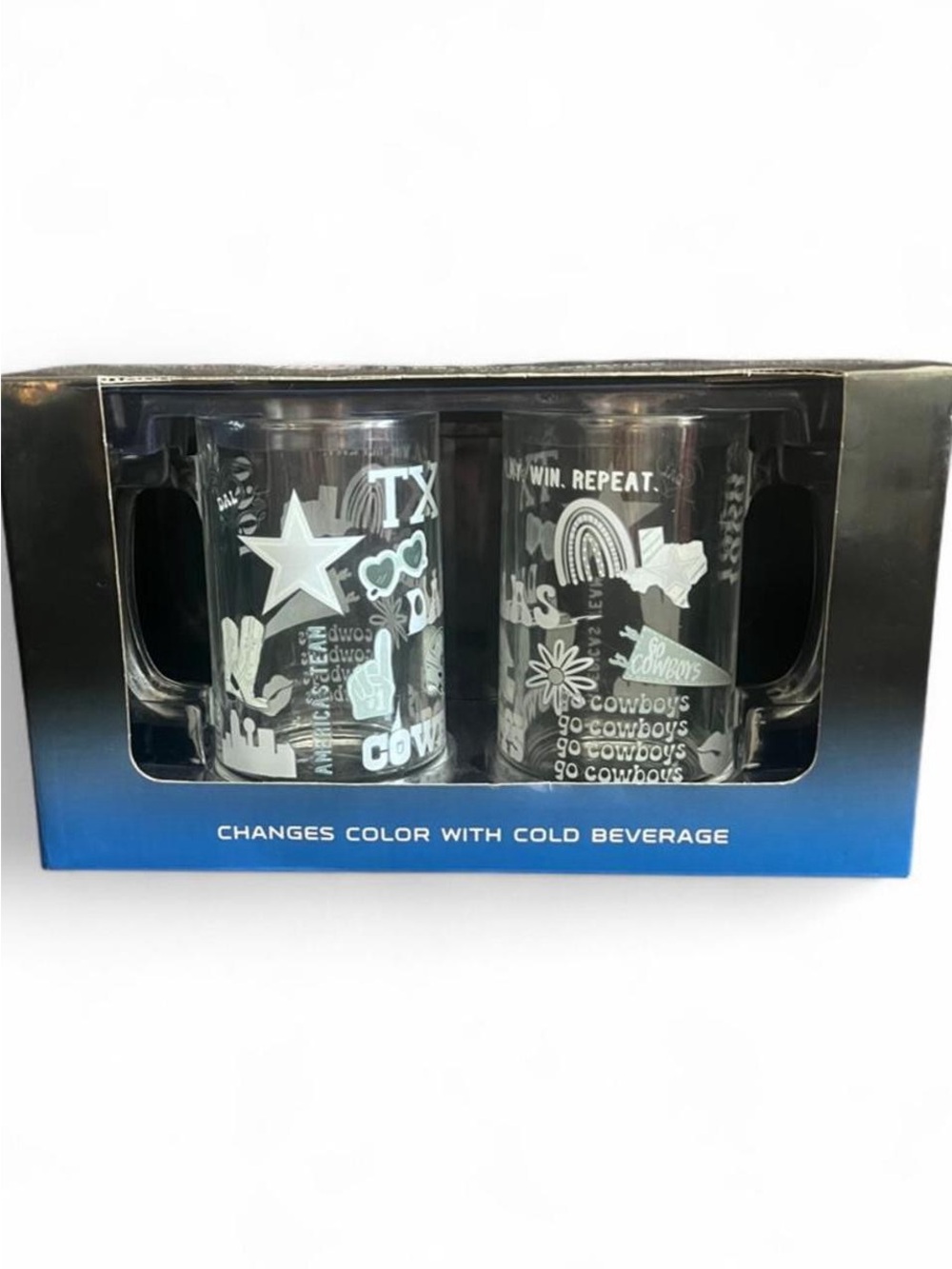 NFL Clear Color-Changing Cowboys Glass Mug Set - White Graphics